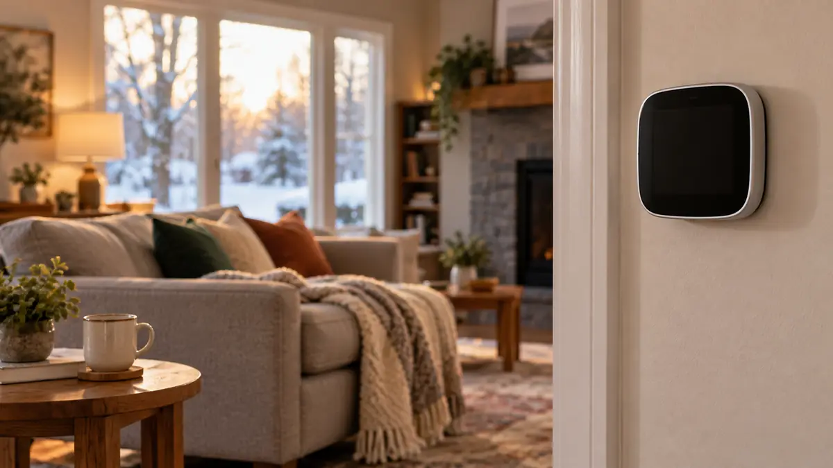 Wall thermostat in a living room, where a small gradual change is safer than a large overnight setback